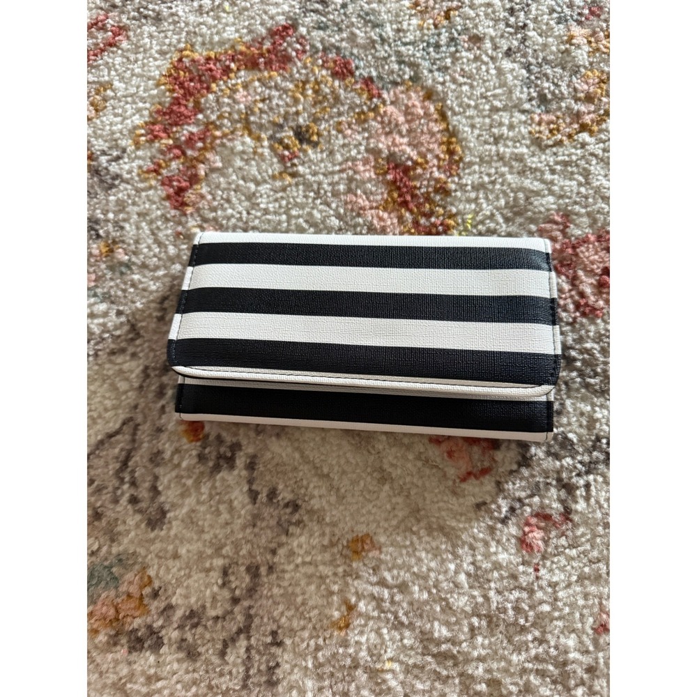 KUT from the Kloth Womens Trifold‎ Wallet Black White Striped NWOT Snap
